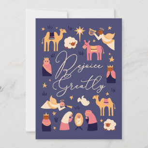 Jolie scène de crèche plate pour carte de vacances