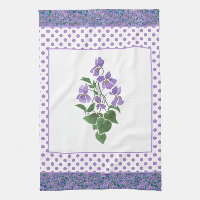 Jolie serviette de cuisine, violets et Pois (Vertical)