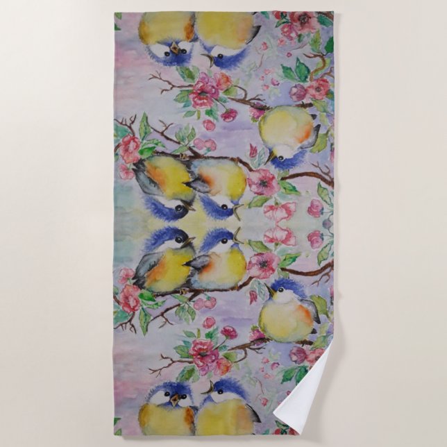 Jolie serviette de plage Bird Little Sparrows (Devant)