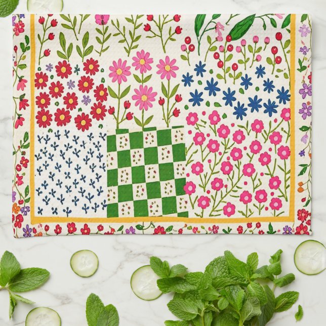 Jolie serviette de thé florale délirante. (Plié)