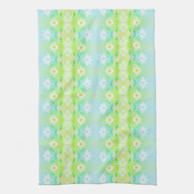 Jolie Serviette De Thé Imprimé Vert Et Turquoise (Vertical)