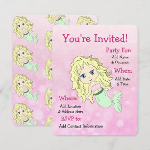 Jolie Sirène Anniversaire Fête Invitations
