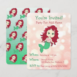 Jolie Sirène Anniversaire Fête Invitations