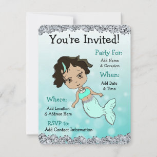 Jolie Sirène Anniversaire Fête Invitations