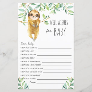 Jolie Sloth verdure Douche bien souhaits pour bébé