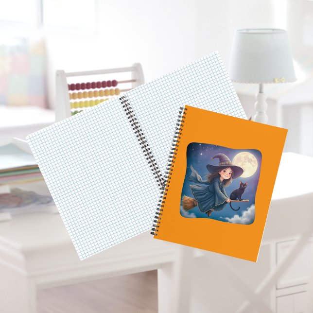 Jolie Sorcière Avec Carnet Spiral Chat (Créateur téléchargé)