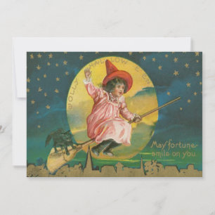 Jolie Sorcière Volante Pleine lune Chat Noir