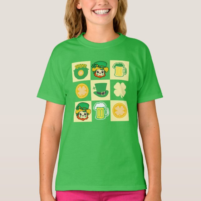 Jolie St. Patrick's Day Checkerboard T-shirt pour  (Devant)