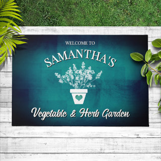 Jolie tapis de bienvenue personnalisé floral bleu