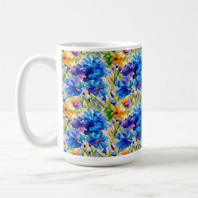 Jolie tasse aquarelle bleue art floral  (Gauche)