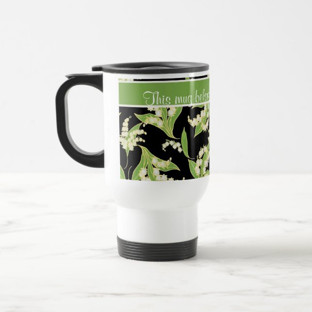 Jolie tasse de voyage : Lis de la vallée, noirs (Gauche)