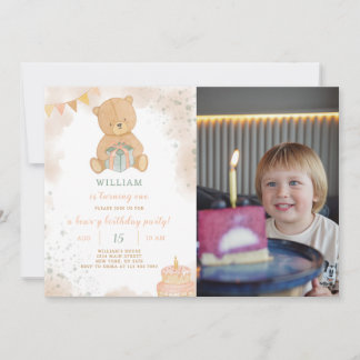 Jolie Teddy Anniversaire Invitation Avec Photo