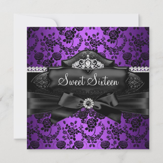 Jolie Tiara & Bow Purple Sweet 16 Invitation (Devant)