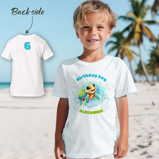 Jolie tortue de mer Anniversaire T-shirt Garçons (Cute Sea Turtle Birthday Boys' T-Shirt)
