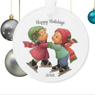 Jolie Tots de Noël Patinage sur glace Acrylique Or