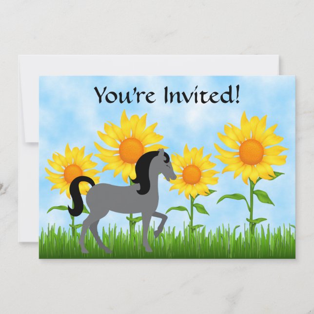 Jolie tournesol et cheval Invitation fête d'annive (Devant)