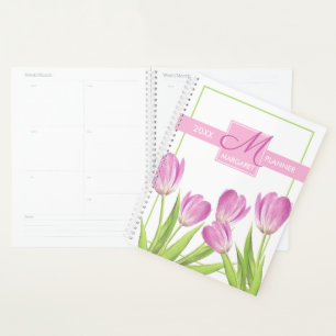 Jolie Tulipes Roses Ressort Élégant Monogramme F