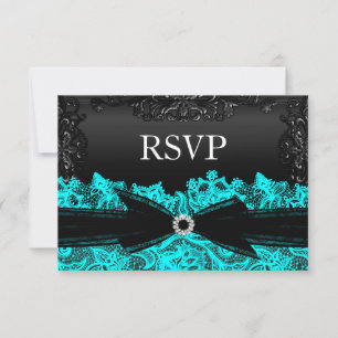 Jolie turquoise et noir RSVP en dentelle