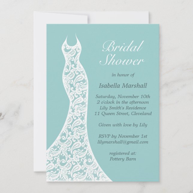 Jolie Turquoise Invitation de douche nuptiale (Devant)