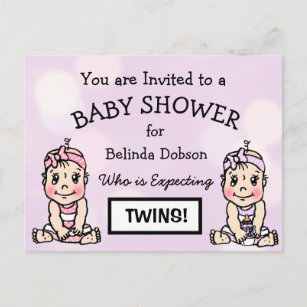 Jolie Twin Girls Baby Shower Invitations