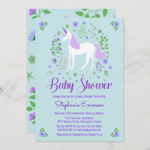 Jolie Unicorn Purple Aqua Baby shower Invitation