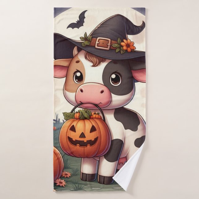 Jolie vache sorcière Halloween (Serviette de bain)