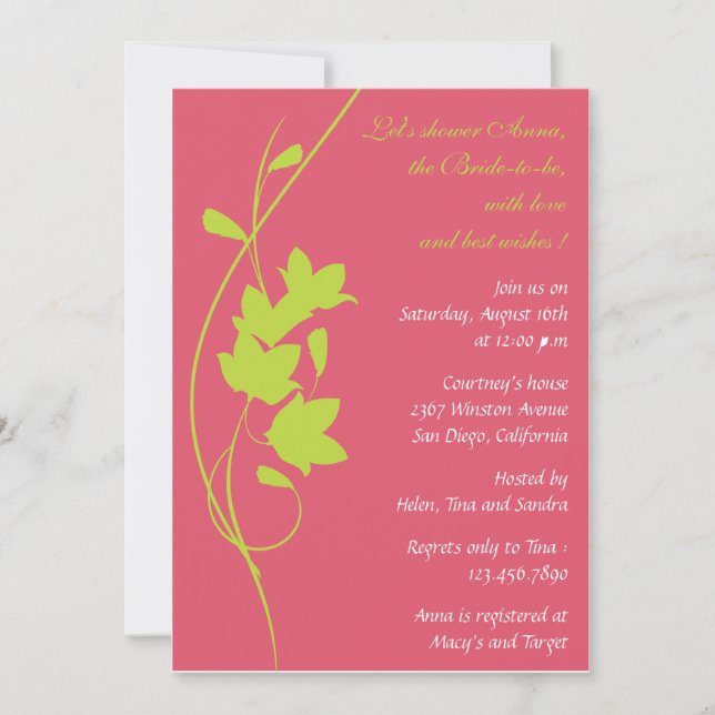 Jolie Vigne Verte - Invitation de douche nuptiale (Devant)