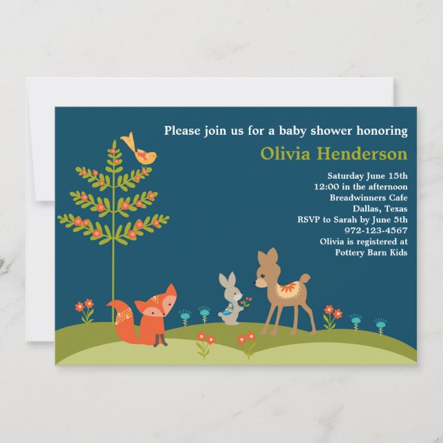 Jolie Woodland Animal Baby Shower Invitations (Devant)