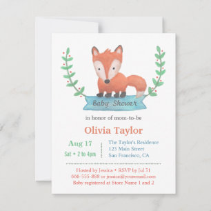 Jolie Woodland Fox Baby Shower Invitations