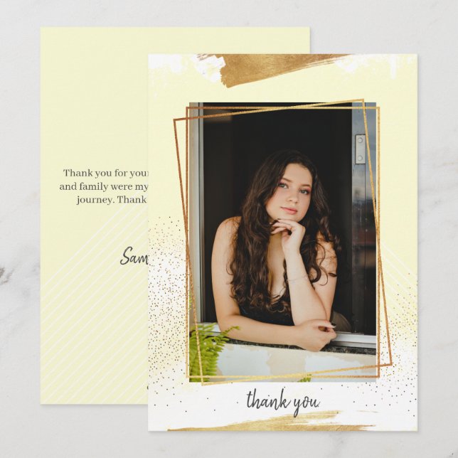 Jolie Yello & Gold encadré Carte de remerciements  (Devant / Derrière)