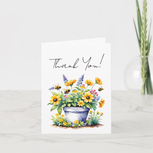 Jolies abeilles et fleurs simples merci aquarelle (Devant)