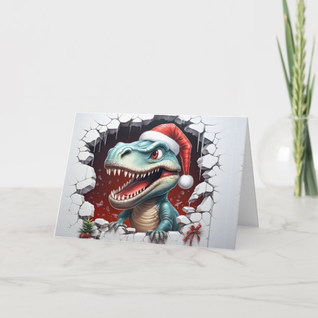 Jolies Animaux de Noël Bébé Dinosaure 3D Carte de  (Devant)