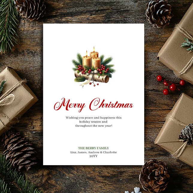 Jolies bougies de Noël avec carte de branches de p (Lovely Christmas candles with pine branches card)