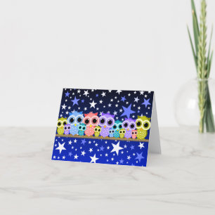jolies cartes de notes aux chouettes colorées