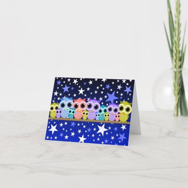 jolies cartes de notes aux chouettes colorées (Devant)