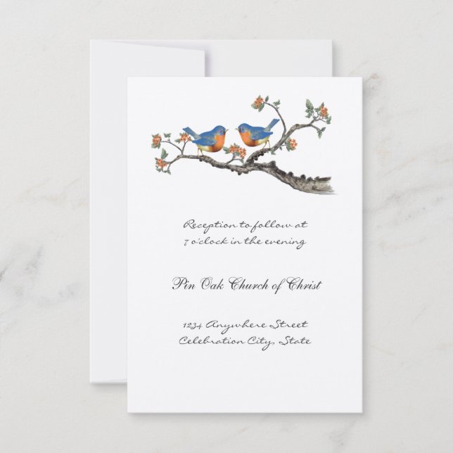 Jolies Cartes d'Invitation de Mariage Oiseaux Bleu (Devant)