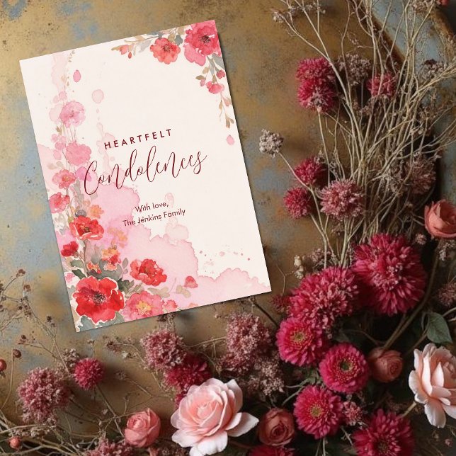 Jolies couleurs botaniques douces et rouges de sym (Lovely Spring Botanical Colorful Soft Red Shades Sympathy Card Design. )