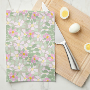 Jolies Dogroses roses sur serviette de cuisine Tau