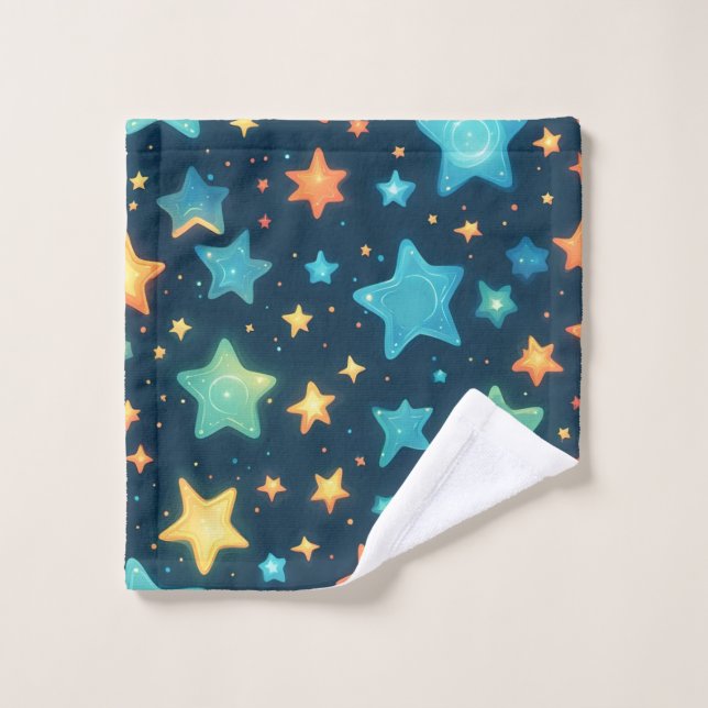 Jolies étoiles lumineuses sur fond bleu (Gant de toilette)