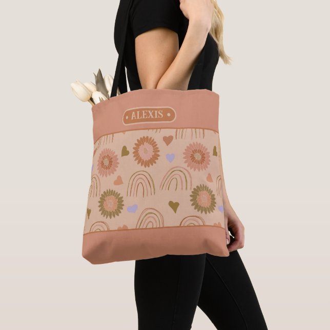 Jolies filles Boho Floral Rainbow Shopping Sac fou (De près)