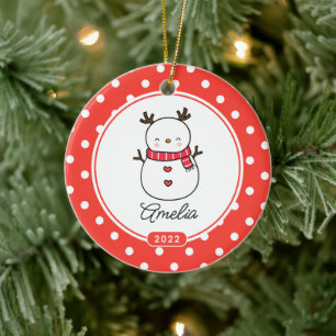 Jolies filles bonhomme de neige Ornement de Noël