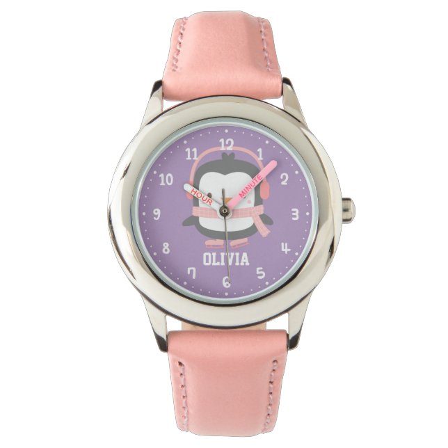 Jolies filles pingouins Montres personnalisées (devant)