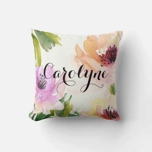 Jolies fleurs aquarelles Coussin personnalisé (Recto)