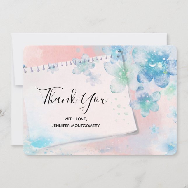 Jolies fleurs bleues sur Merci Arrière - plan rose (Devant)