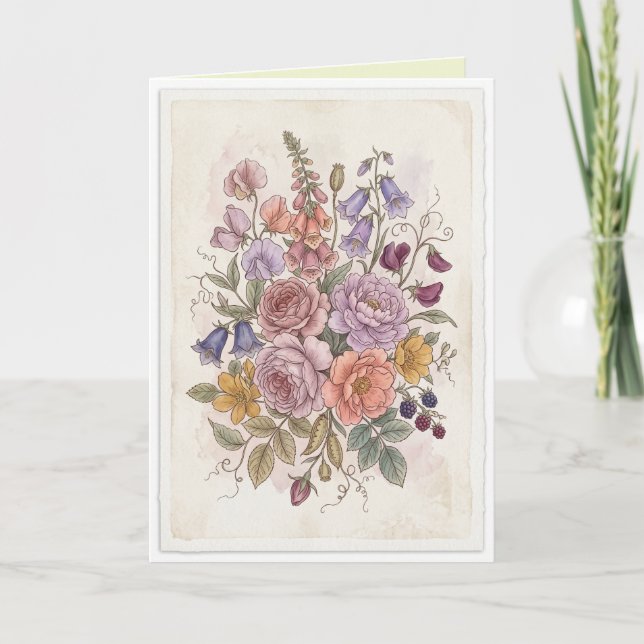 Jolies fleurs carte d'art bohème folklorique (Devant)