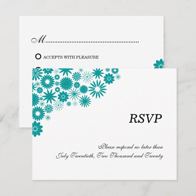 Jolies Fleurs Cartes de réponse sarcelle RSVP (Devant / Derrière)