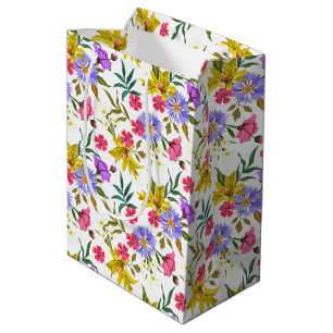 Jolies fleurs colorées sac cadeau motif moyen