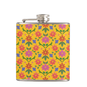 Jolies fleurs et Pois sur flacon de hanche jaune