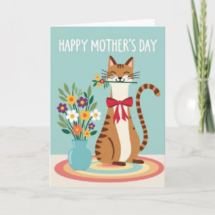 Jolies Fleurs pour la Fête des Mères Carte Féline