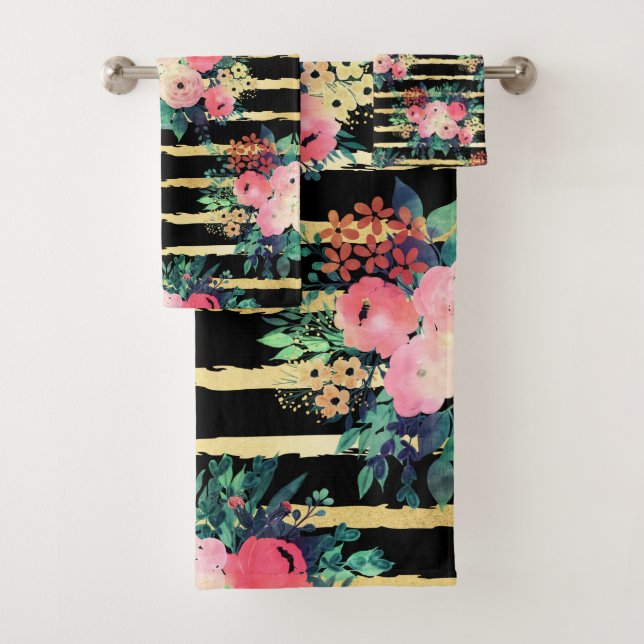 Jolies fleurs roses peindre des bandes d'or Motif (En situation)